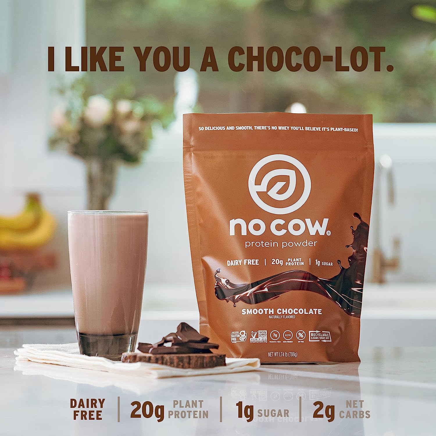 No Cow Vegan Protein Powder, Vanilla, 22g Plant Based Protein, Recyclable Aluminum Container & Scoop, Non Dairy, Soy Free, Low Sugar, Low Net Carb, Gluten Free, Naturally Sweetened, Non GMO, Kosher - Image 2